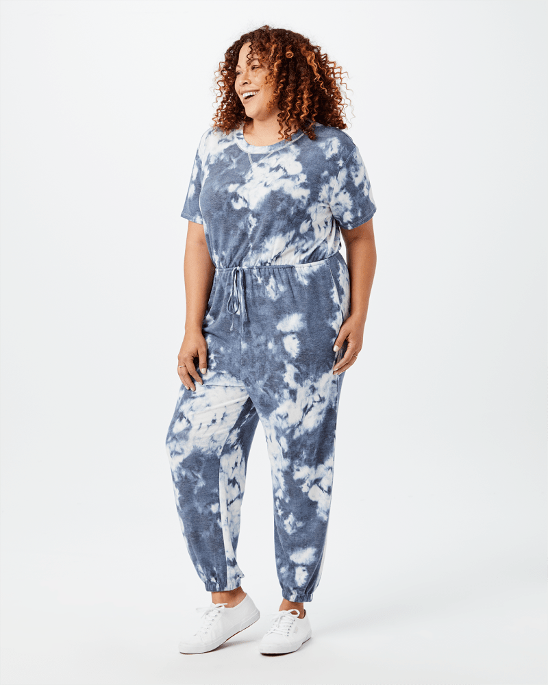 Plus size model with rectangle body shape wearing Maxine Short-Sleeve Jumpsuit by East Adeline | Dia&Co | dia_product_style_image_id:149072